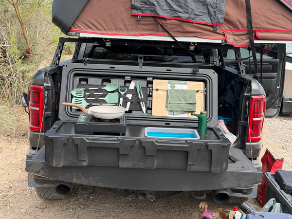 Best camp kitchen setup with VOZ portable kitchen on a campsite table