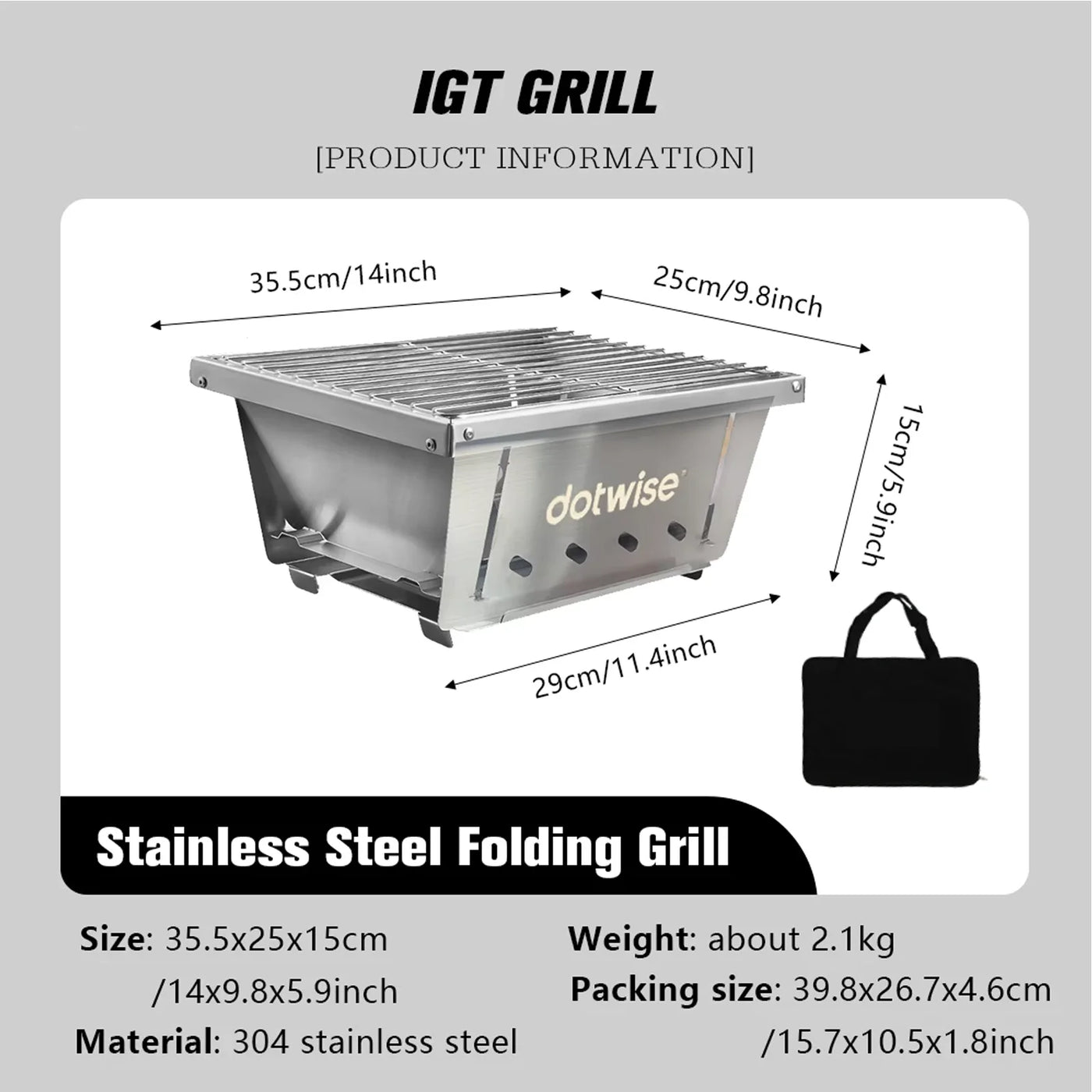 304 Stainless Steel Portable Charcoal Grill — IGT Table-Compatible