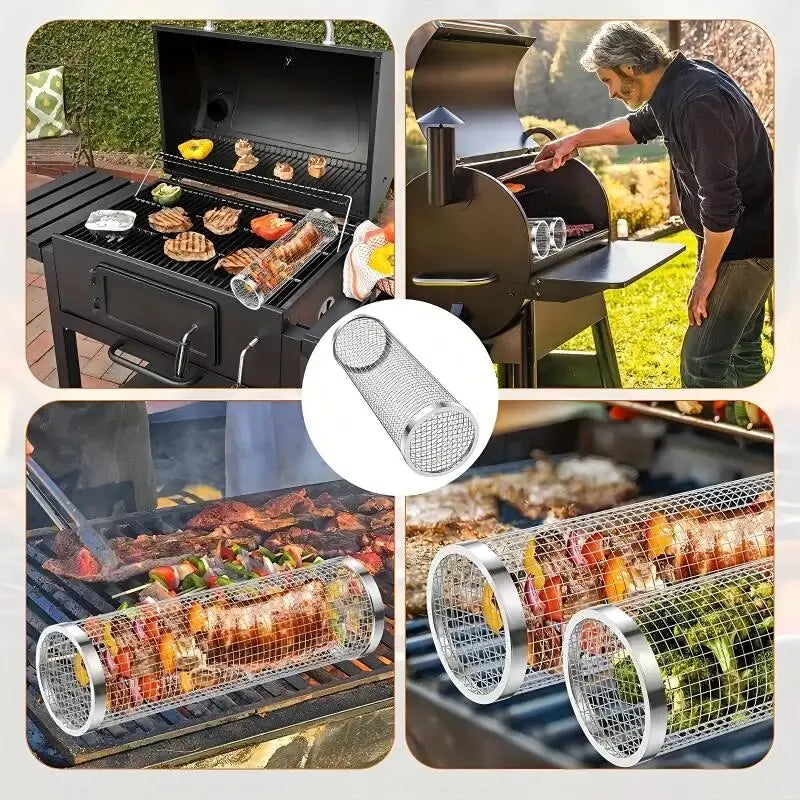 Stainless Steel Grilling Basket — Mesh Net for BBQ Vegetables & Fish