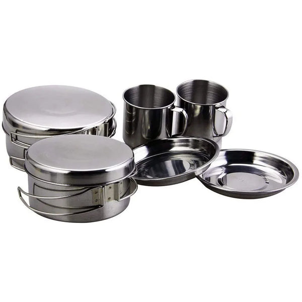 8-Piece Camping Cookware Mess Kit — Pot, Pan, Cups & Tableware