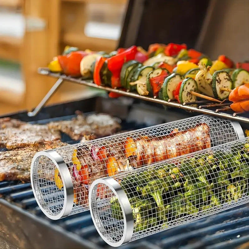 Stainless Steel Grilling Basket — Mesh Net for BBQ Vegetables & Fish