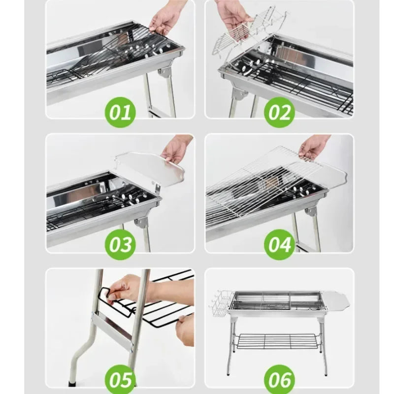 Stainless Steel Charcoal Grill — Portable Free-Install Outdoor BBQ