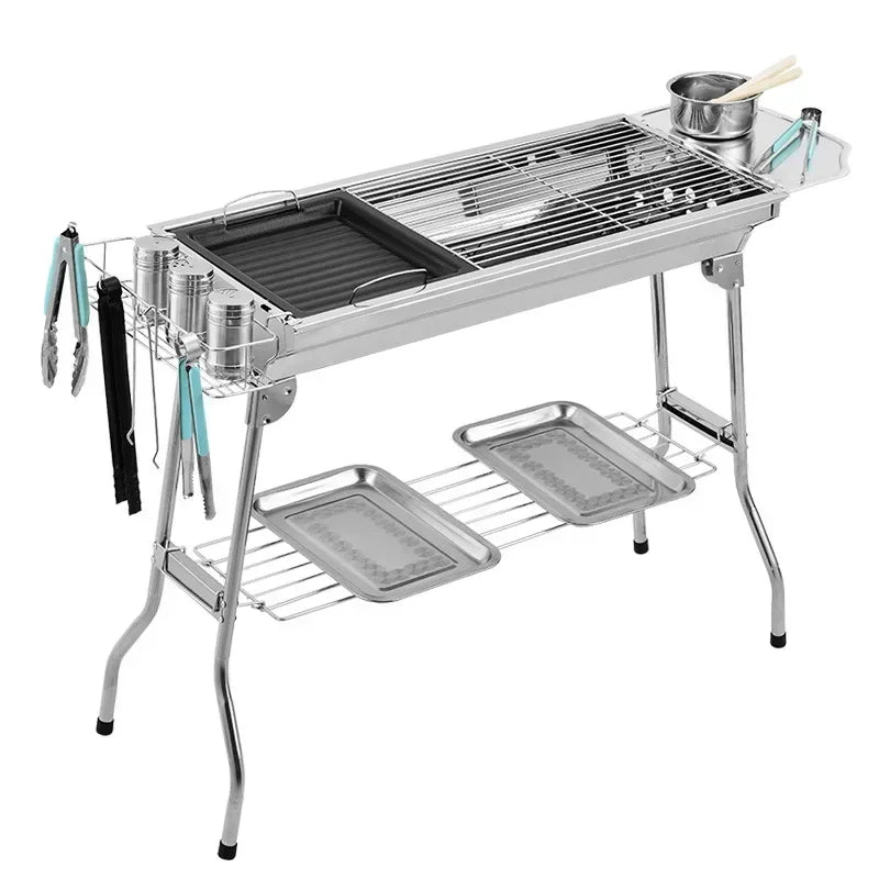 Stainless Steel Charcoal Grill — Portable Free-Install Outdoor BBQ