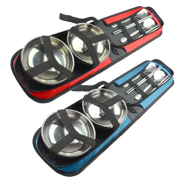 Picnic Utensil Set — Stainless Steel Bowl, Spoon & Chopstick