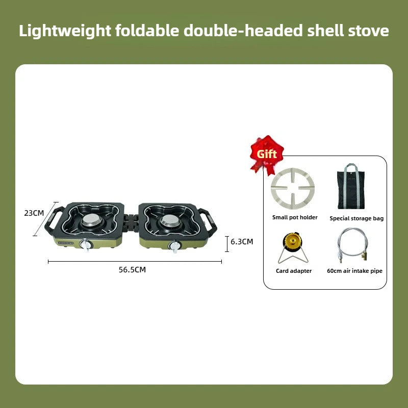Portable Folding Double-Burner Camping Stove — High Firepower