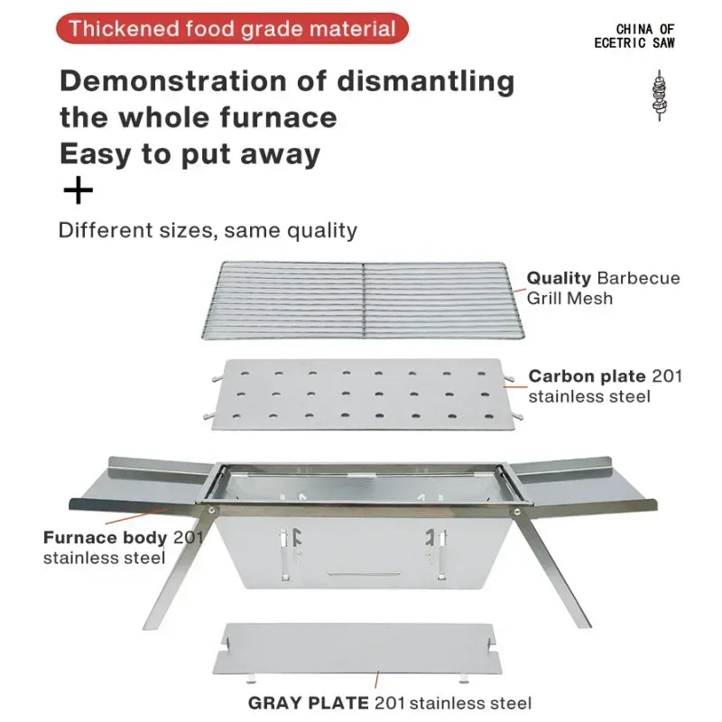Stainless Steel Folding Charcoal BBQ — Camping & Picnic Grill