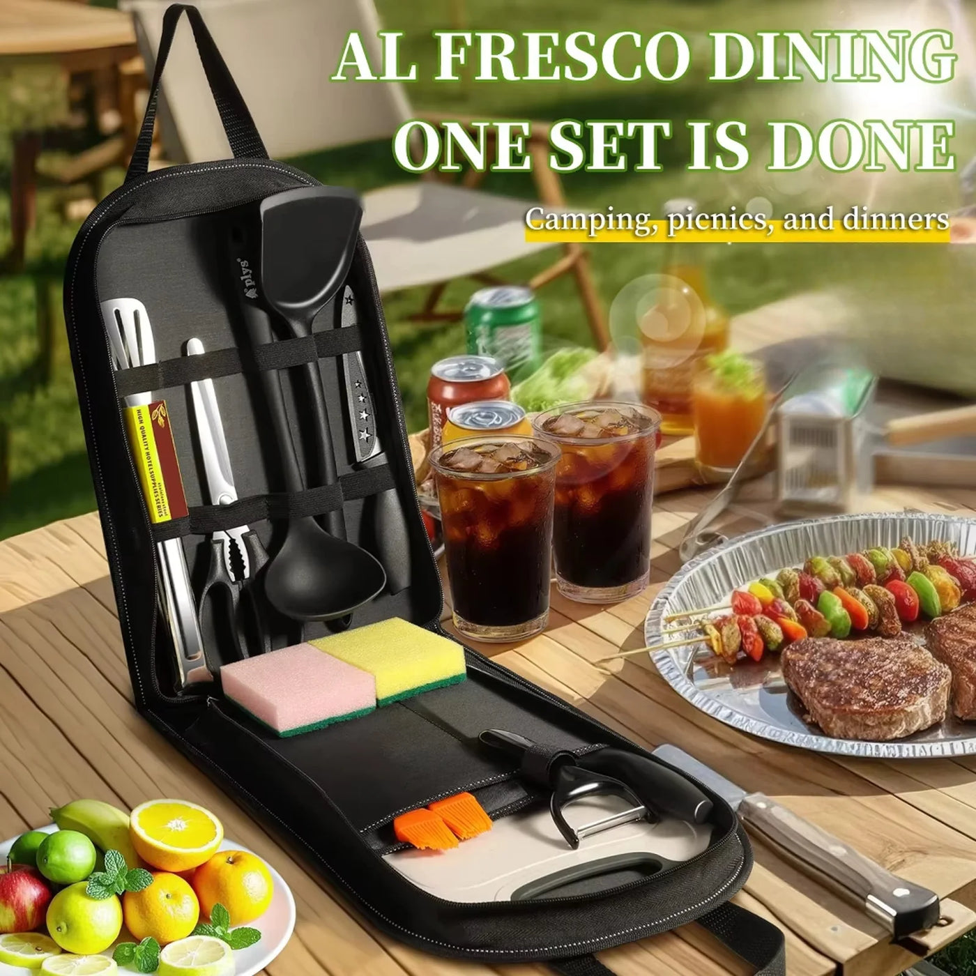 10-Piece Non-Stick Camping Cookware Set — Storage Bag Included