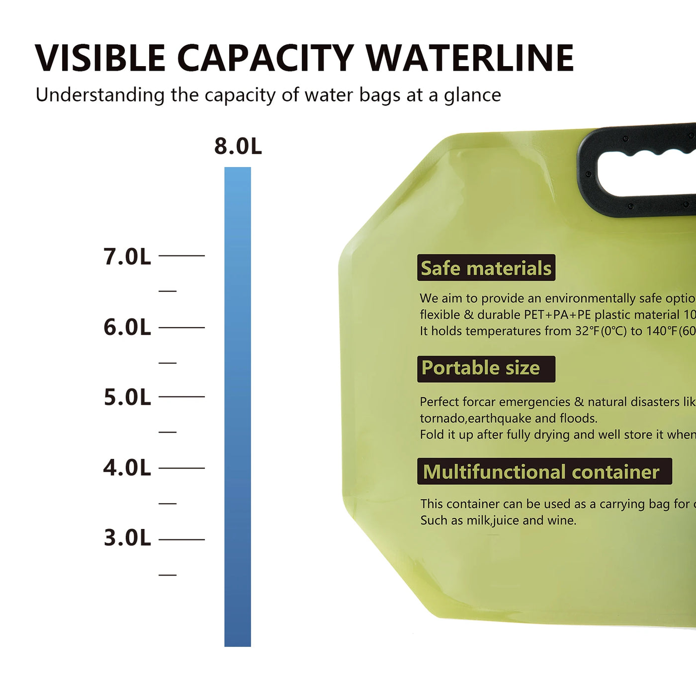 BSWOLF 8L Foldable Camping Water Bag — Large-Capacity Portable Jug