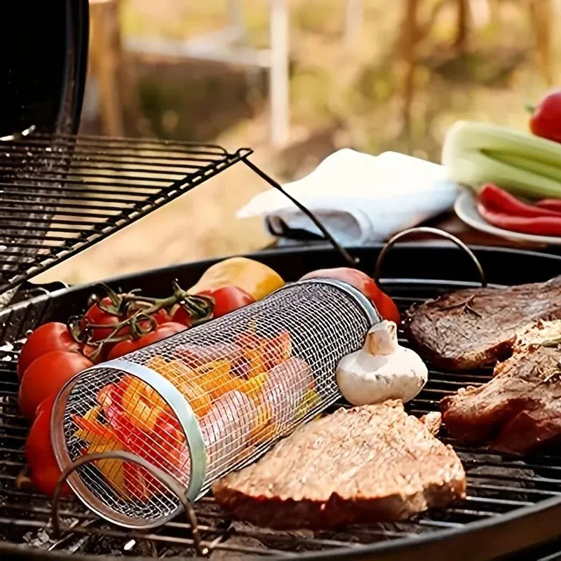 Stainless Steel Grilling Basket — Mesh Net for BBQ Vegetables & Fish