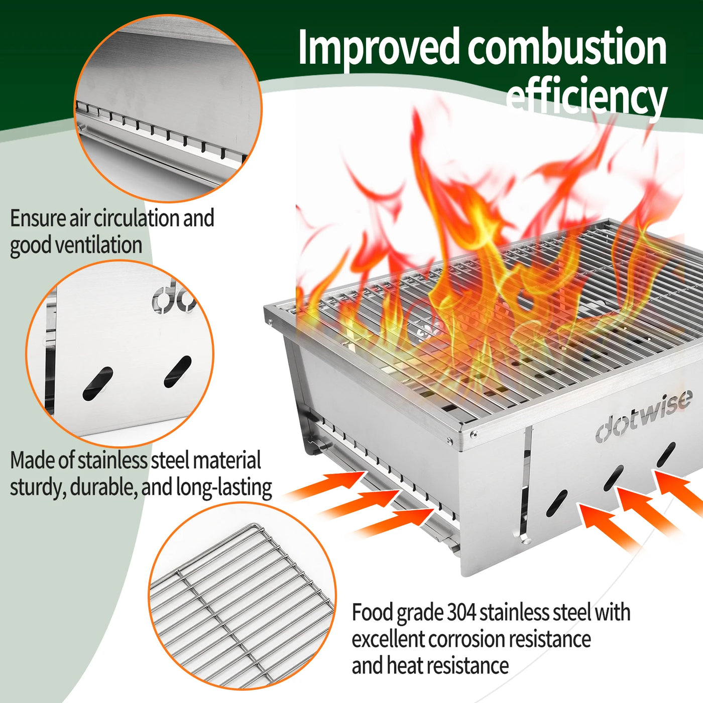 304 Stainless Steel Portable Charcoal Grill — IGT Table-Compatible
