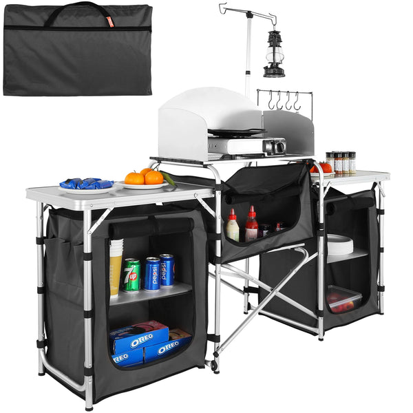 Folding Camp Kitchen Cabinet Table — Cooking & Storage Rack