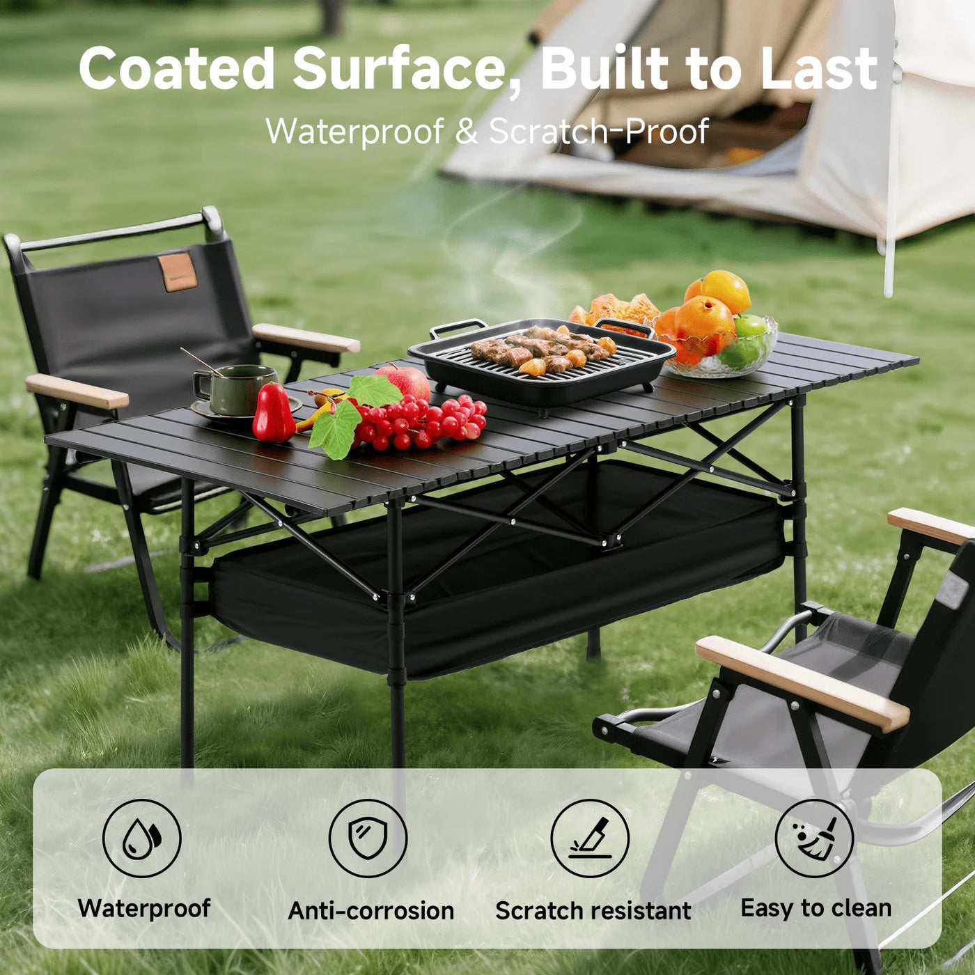 Roll-Up Aluminum Camp Table — Seats 4–6, Carry Bag Included