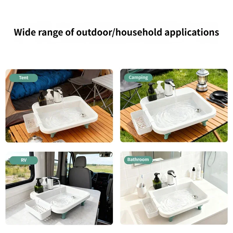 Folding Camping Sink with Electric Water Pump — White