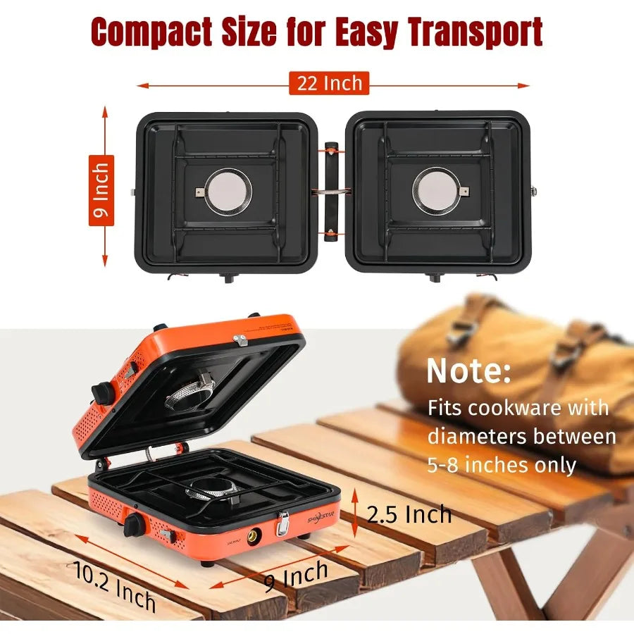 17,000 BTU 2-Burner Propane Camp Stove with Windshield