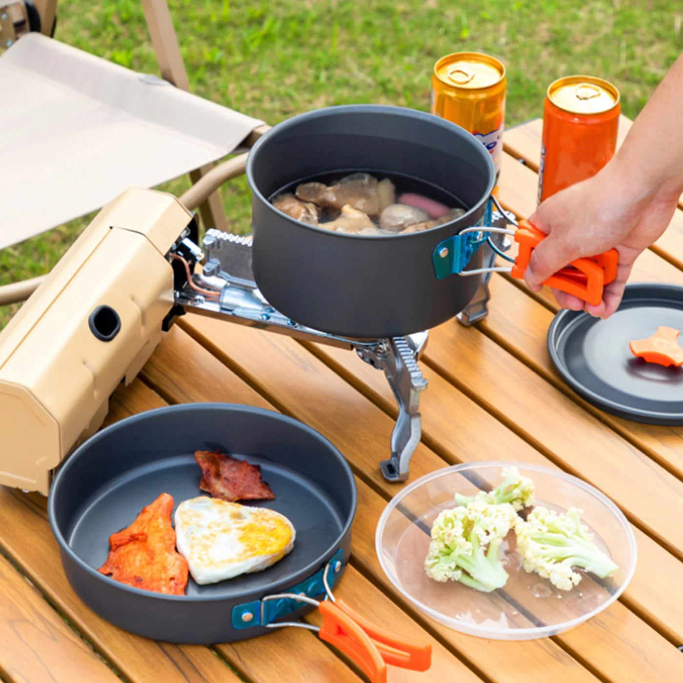 3-Piece Camping Cookware Set — Non-Stick Pot, Pan & 37 fl oz Kettle