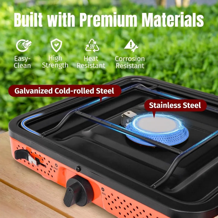 17,000 BTU 2-Burner Propane Camp Stove with Windshield