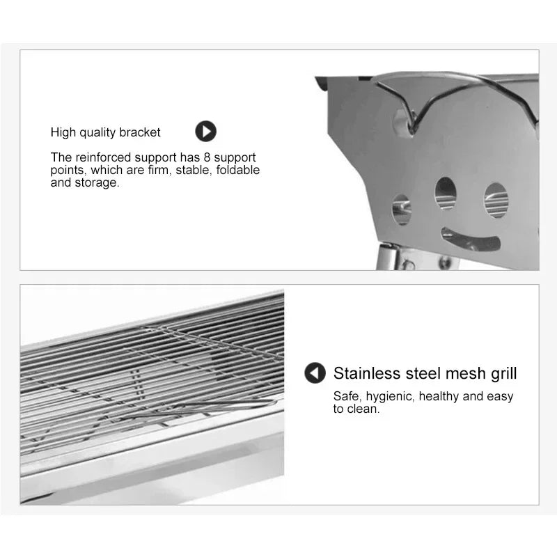 Stainless Steel Charcoal Grill — Portable Free-Install Outdoor BBQ