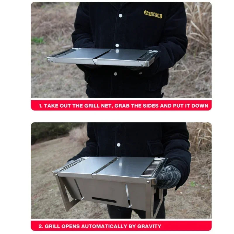 Stainless Steel Folding Charcoal BBQ — Camping & Picnic Grill