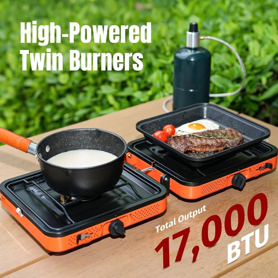 17,000 BTU 2-Burner Propane Camp Stove with Windshield