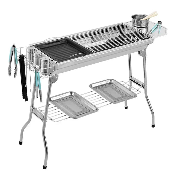 Stainless Steel Charcoal Grill — Portable Free-Install Outdoor BBQ