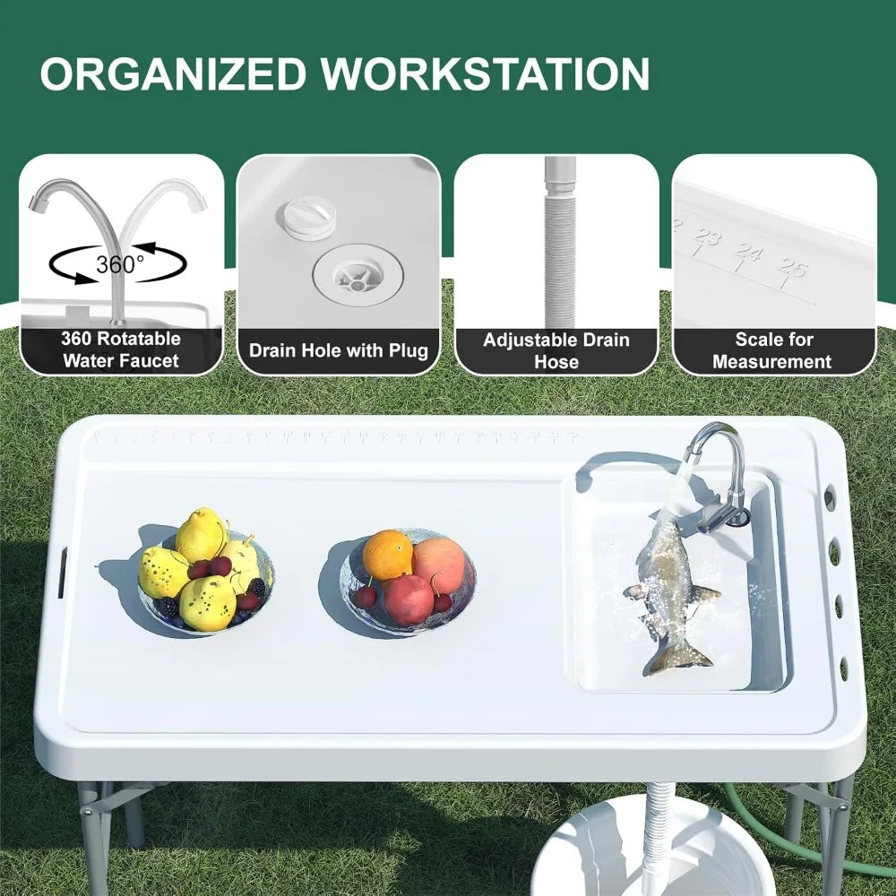 42.5" Fish Cleaning Station — Folding Camp Table with Sink & Faucet