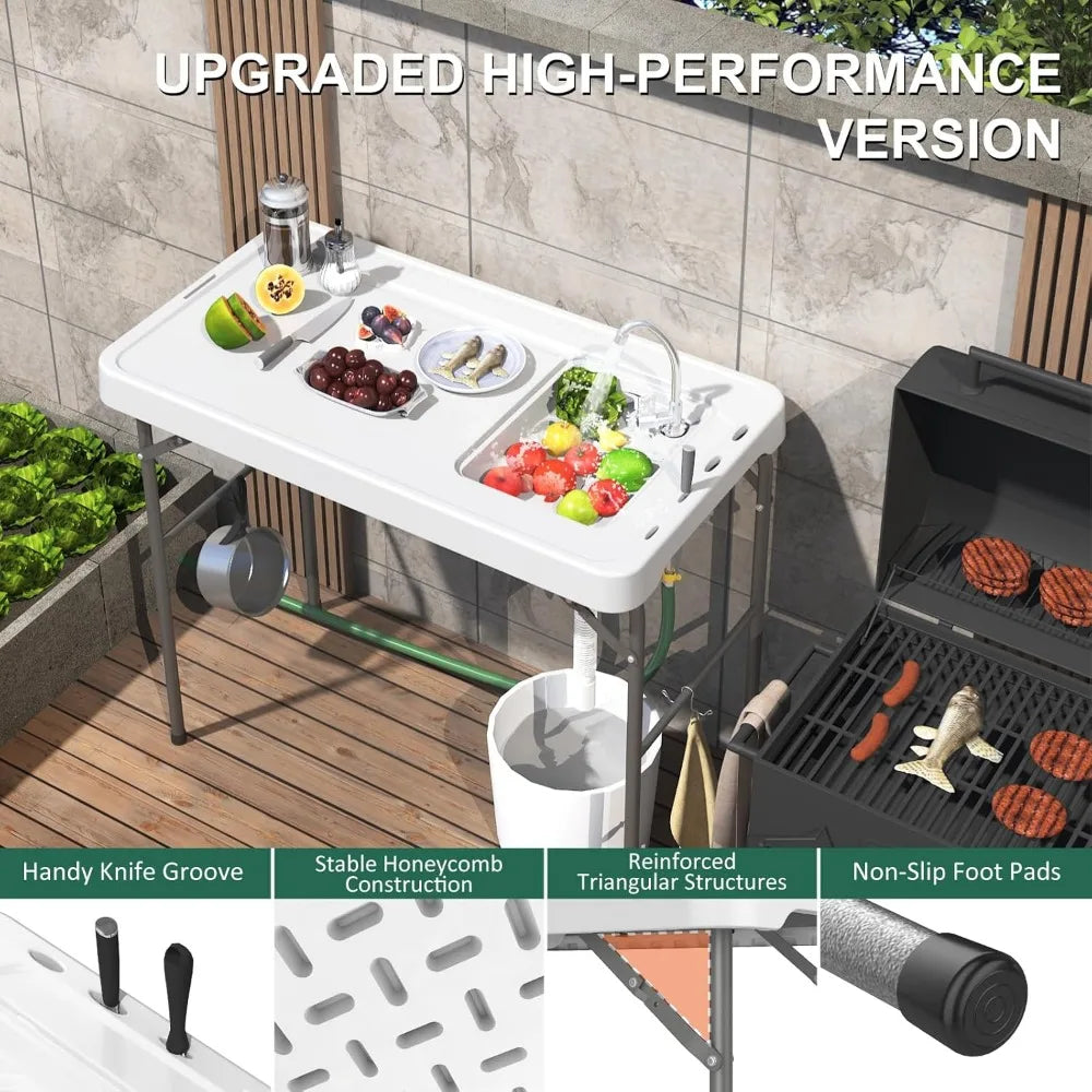 42.5" Fish Cleaning Station — Folding Camp Table with Sink & Faucet
