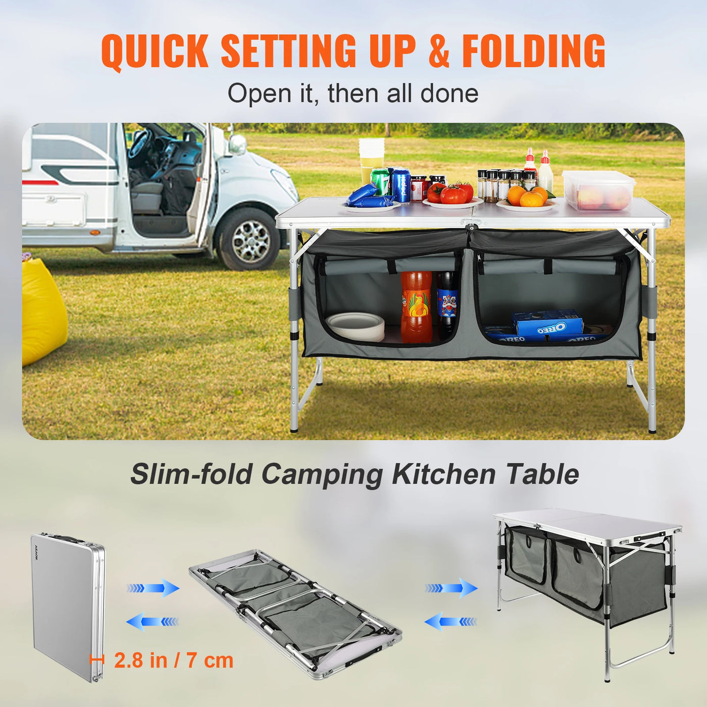 Quick Set-Up MDF Folding Camp Table — RV, BBQ & Picnic Ready