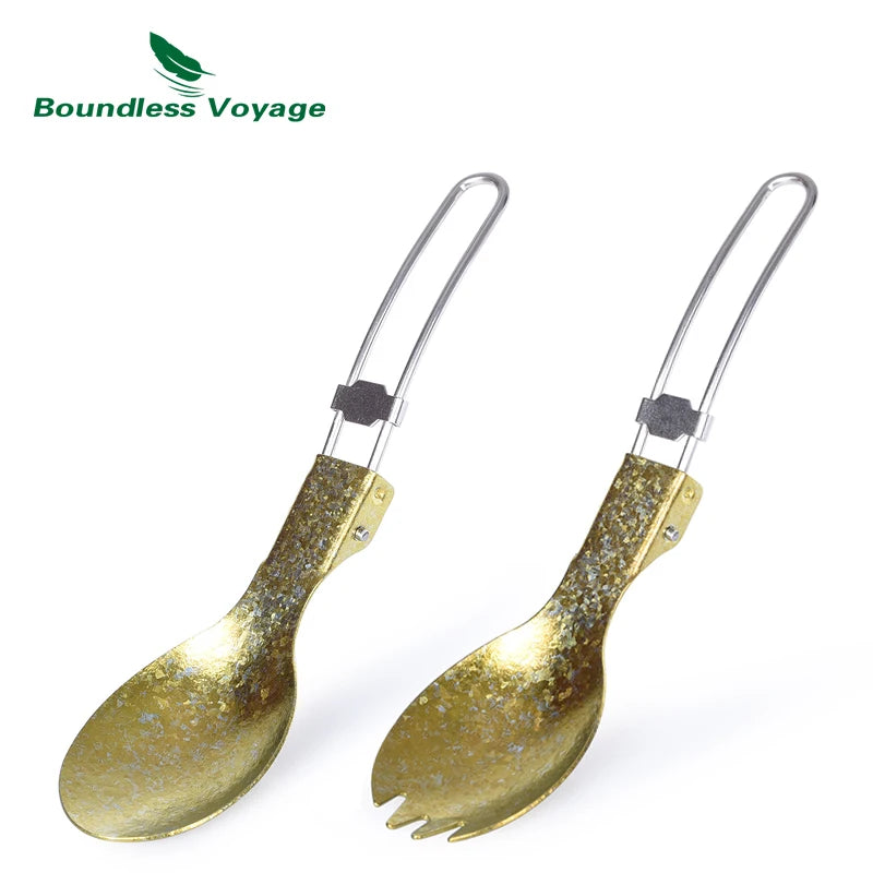 Titanium Camping Cutlery Set — Folding Spoon, Fork & Chopsticks