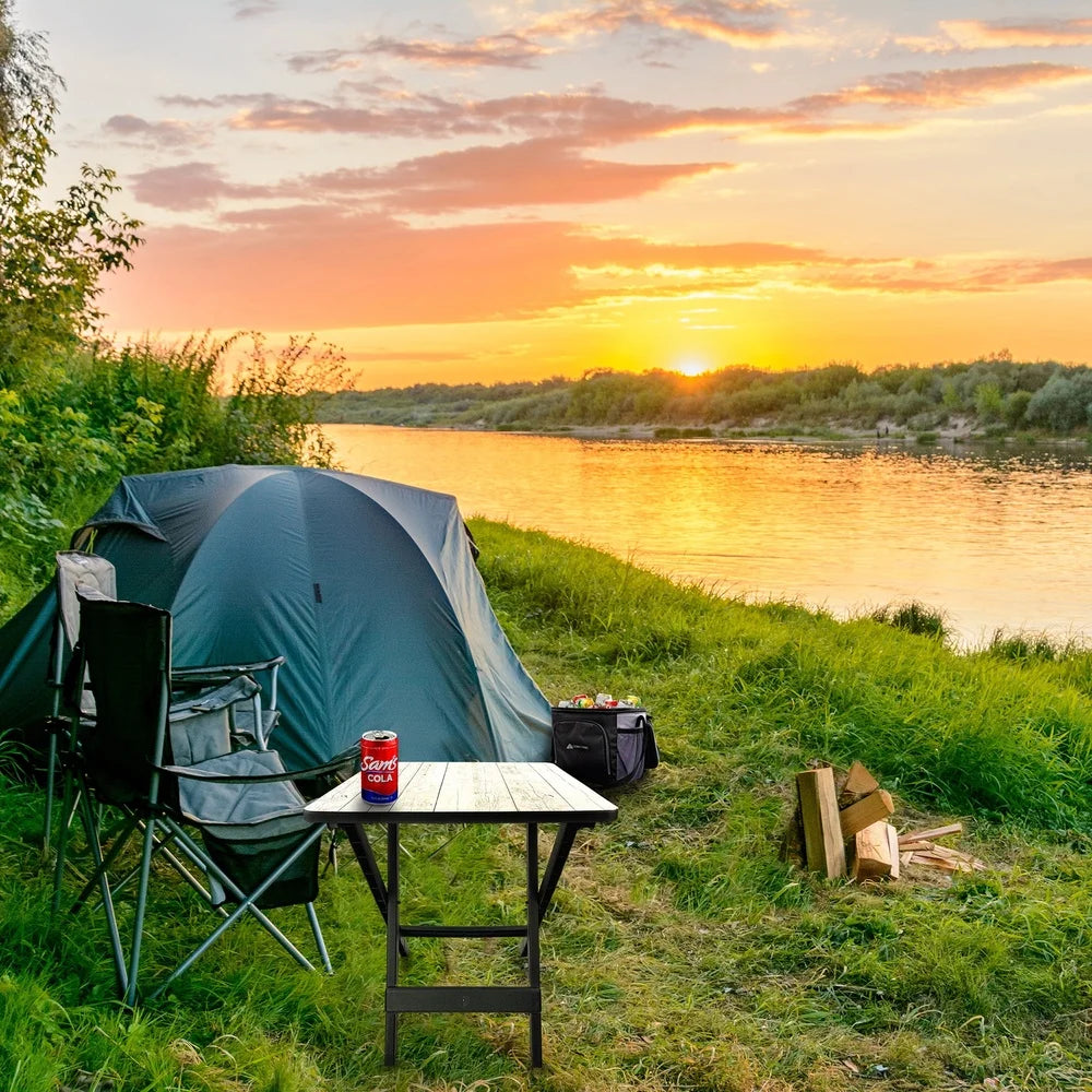Adjustable-Height Folding Camp Side Table — Stowable for RV, Tailgate & Pool