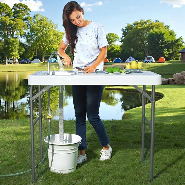 42.5" Fish Cleaning Station — Folding Camp Table with Sink & Faucet