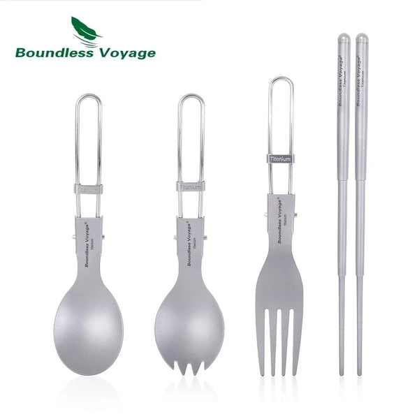 Titanium Camping Cutlery Set — Folding Spoon, Fork & Chopsticks