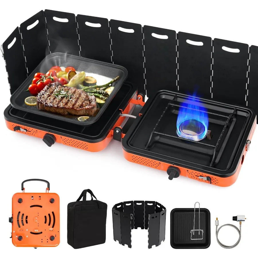 17,000 BTU 2-Burner Propane Camp Stove with Windshield