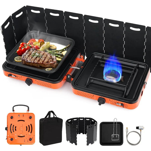 17,000 BTU 2-Burner Propane Camp Stove with Windshield