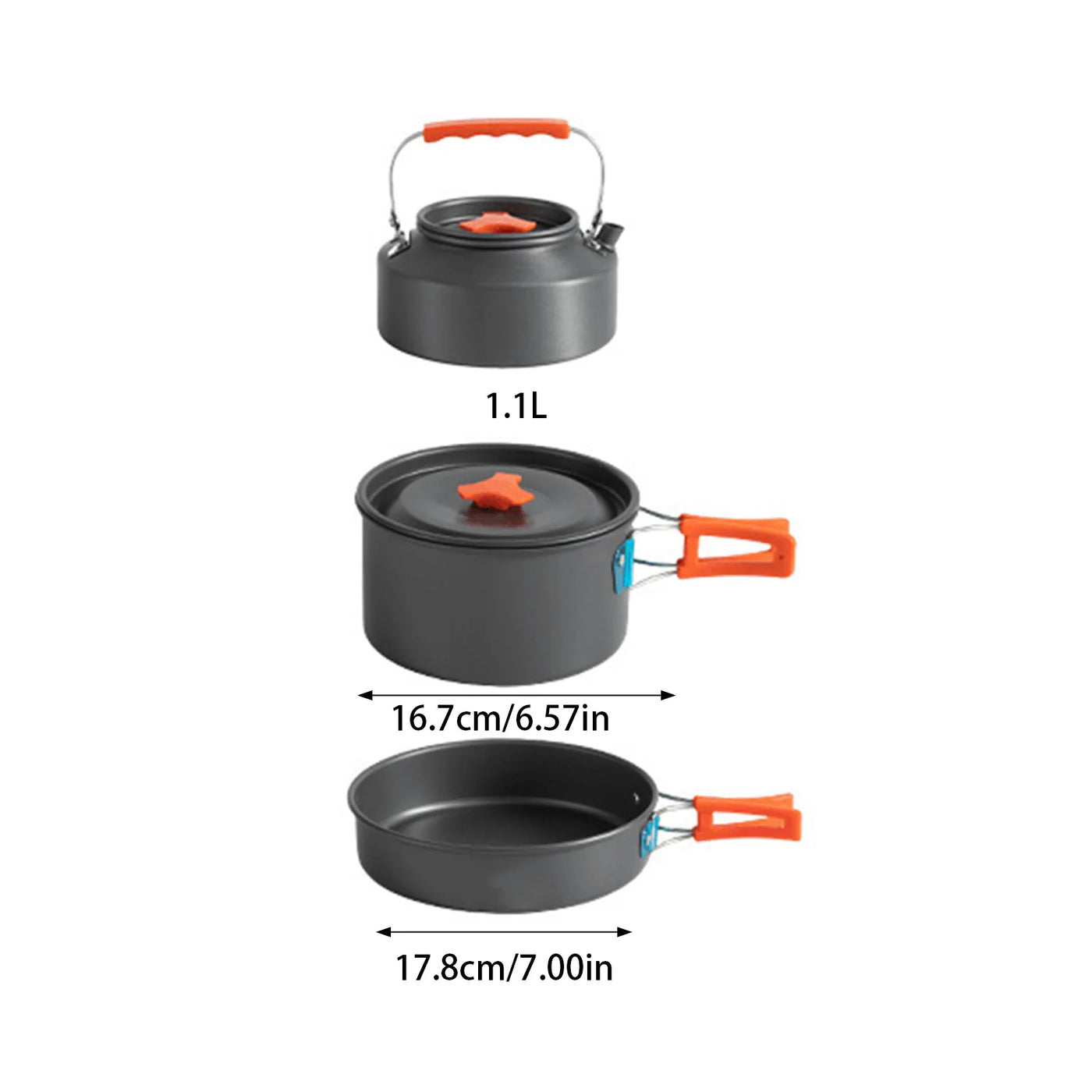 3-Piece Camping Cookware Set — Non-Stick Pot, Pan & 37 fl oz Kettle