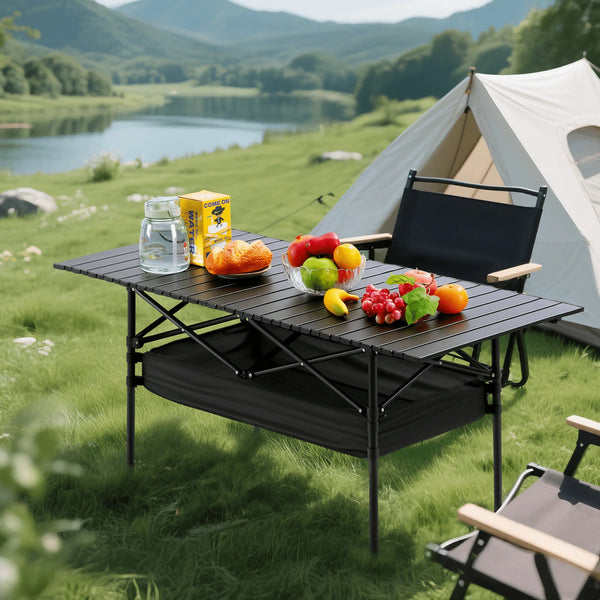 Roll-Up Aluminum Camp Table — Seats 4–6, Carry Bag Included