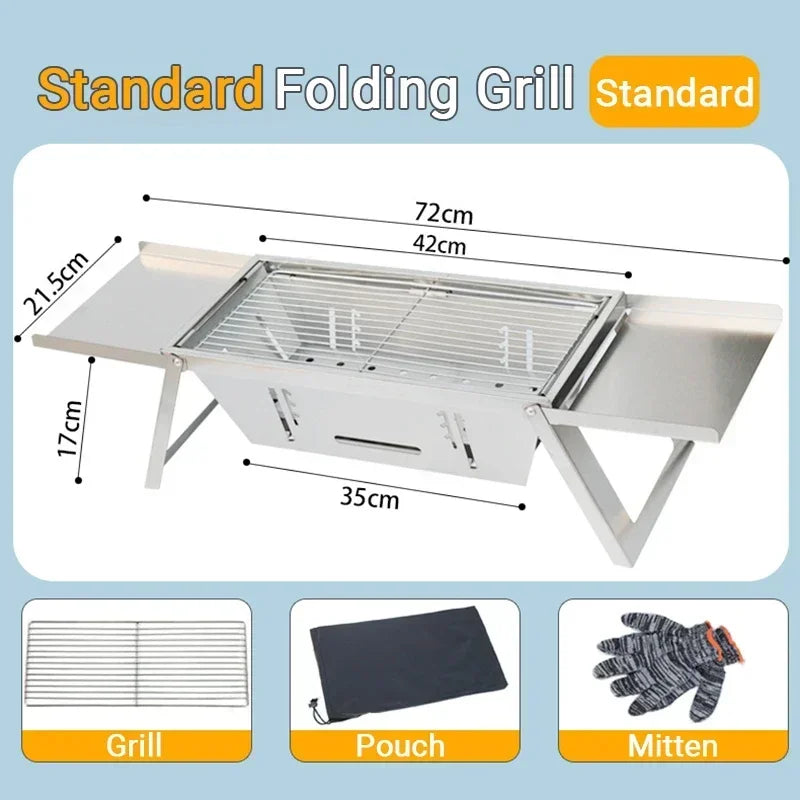 Stainless Steel Folding Charcoal BBQ — Camping & Picnic Grill