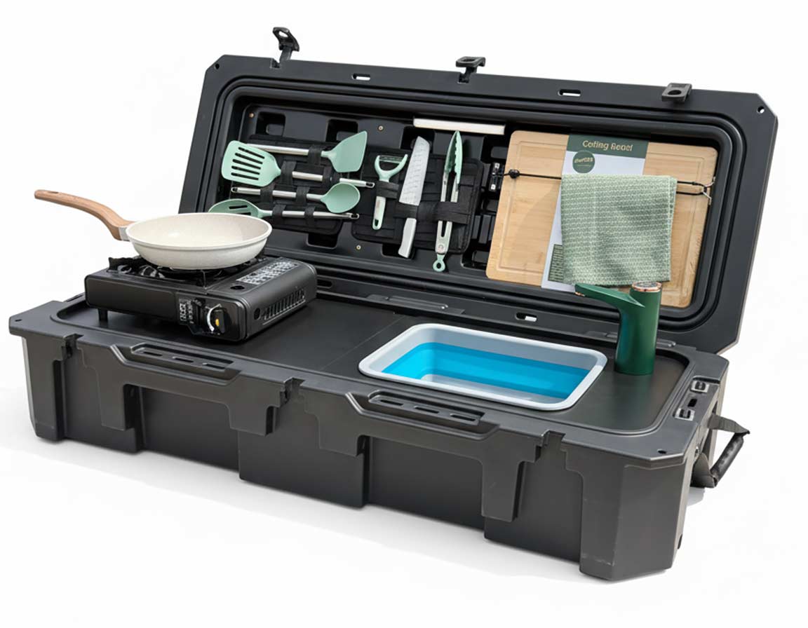 camping kitchen tackle box Compact Camp - Overland Kitchen Perfectly stores your camp stove Aluminum Camp Kitchen - Trail