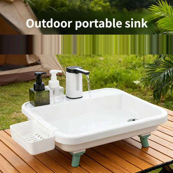 Folding Camping Sink with Electric Water Pump — White