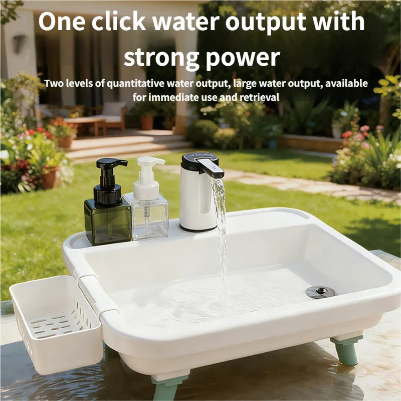 Folding Camping Sink with Electric Water Pump — White