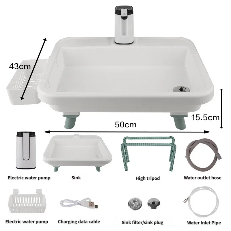 Folding Camping Sink with Electric Water Pump — White